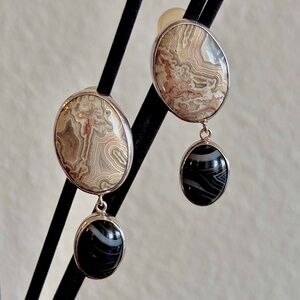 Vintage Sterling Silver Echo of the Dreamer Agate Earrings